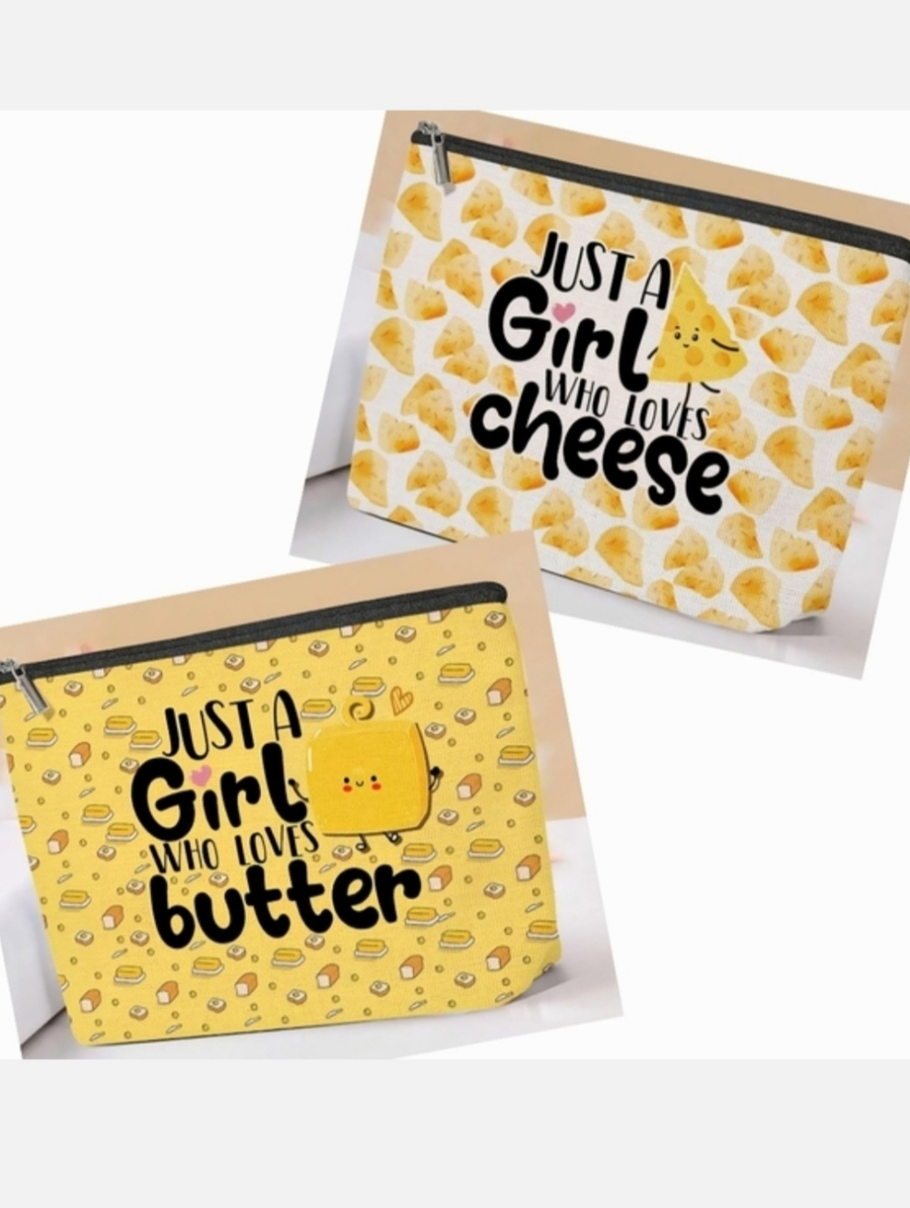 NWT Choice Of Just A Girl Who Loves Cheese Or Butter Waterproof Canvas MakeupBag